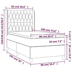 Maison Chic Lit adulte- Lit + matelas + LED,Sommier à lattes de lit matelas LED Gris foncé 90x190cm Velours -GKD22700 pas cher