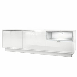 Mpc Meuble TV Blanc Haute Brillance Avec Une Insertion En Aspect Béton Oxyde + LED 48 X 153 X 38 Cm