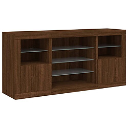 Maison Chic Commode Buffet - Meuble de rangement avec lumières LED chêne marron 142,5x37x67 cm -GKD31468 pas cher