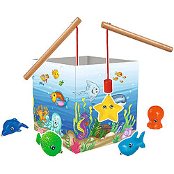 Noris 606041894 Jeu de pêche, Figurines de Poissons passionnants et 2 pêches en Bois à partir de 2 Ans