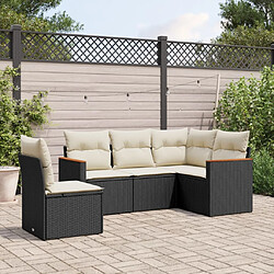 vidaXL Salon de jardin 5 pcs avec coussins noir résine tressée 