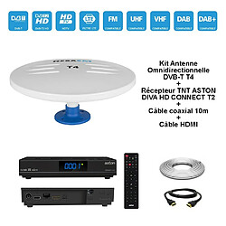 Kit Antenne Omnidirectionnelle DVB-T T4 + Récepteur TNT ASTON DIVA HD CONNECT T2 + Câble coaxial 10m + Câble HDMI 