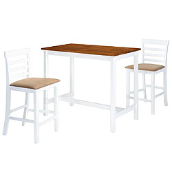 vidaXL Table et chaises de bar 3 pcs Bois massif Marron et blanc 