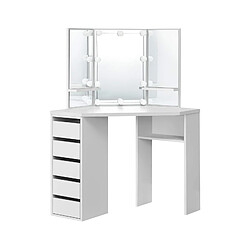 ML DESIGN MODERN LIVING Table de maquillage d'angle coiffeuse avec miroir et LED + tabouret gris clair