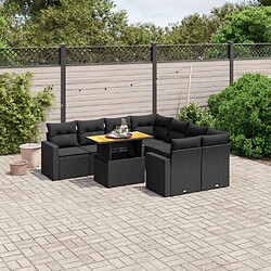 Maison Chic Ensemble Tables et chaises d'extérieur 9 pcs avec coussins,Salon de jardin noir résine tressée -GKD454548