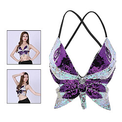 Acheter Danse Du Ventre Soutien-gorge Haut Femmes Paillettes Danse Costumes Papillon Hauts Violet