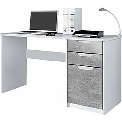 Mpc Bureau Avec 2 Tiroirs Et D’une Porte, Blanc Mat Et Métal Rêche (129 X 76 X 60 Cm) 