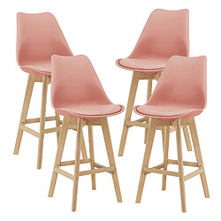 Helloshop26 Lot de 4 tabourets de bar plastique synthétique hêtre 105x48x58 cm rose 03_0008721 