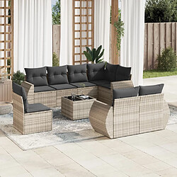 vidaXL Salon de jardin 9 pcs avec coussins gris clair résine tressée