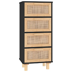 Maison Chic Buffet,Meuble de Rangement,commode pour salon,Cuisine Noir 40x30x90 cm Bois de pin massif et rotin naturel -MN91147