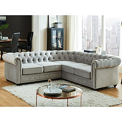 Vente-Unique Canapé d'angle en velours CHESTERFIELD - Gris clair