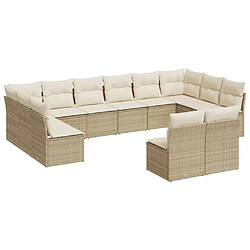 vidaXL Salon de jardin avec coussins 12 pcs beige résine tressée