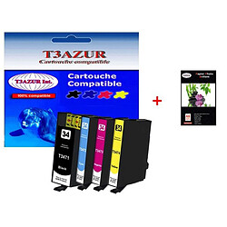 T3Azur 4 cartouches d'encre compatibles 34XL pour Epson WorkForce Pro WF-3725DWF +10f PPA6 