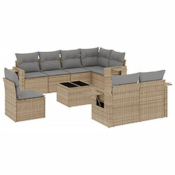 vidaXL Salon de jardin avec coussins 9 pcs beige résine tressée