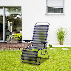 Transat Réglable de Jardin Relax Solenny 5 Positions 75x63x114 cm Chaise Longue Dossier Anatomique Bleu et Blanc