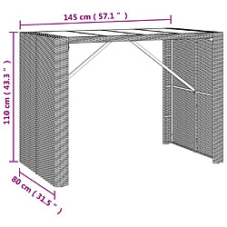 vidaXL Table de bar et dessus en verre marron 145x80x110 cm poly rotin pas cher