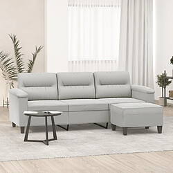 vidaXL Canapé 3 places repose-pieds Gris clair 180 cm Tissu microfibre