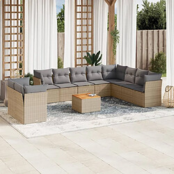 Maison Chic Salon de jardin 11 pcs avec coussins | Ensemble de Table et chaises | Mobilier d'Extérieur beige résine tressée -GKD65976