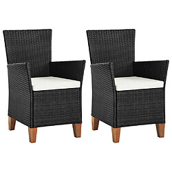 vidaXL Chaises d'extérieur lot de 2 avec coussins Résine tressée Noir