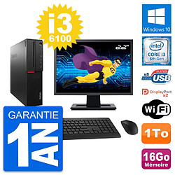 PC Lenovo M800 SFF Ecran 22" Intel i3-6100 RAM 16Go Disque 1To Windows 10 Wifi · Occasion 