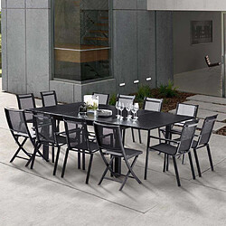 Wilsa Garden Salon de jardin en aluminium et verre Black star Table + 8 fauteuils + 4 chaises.