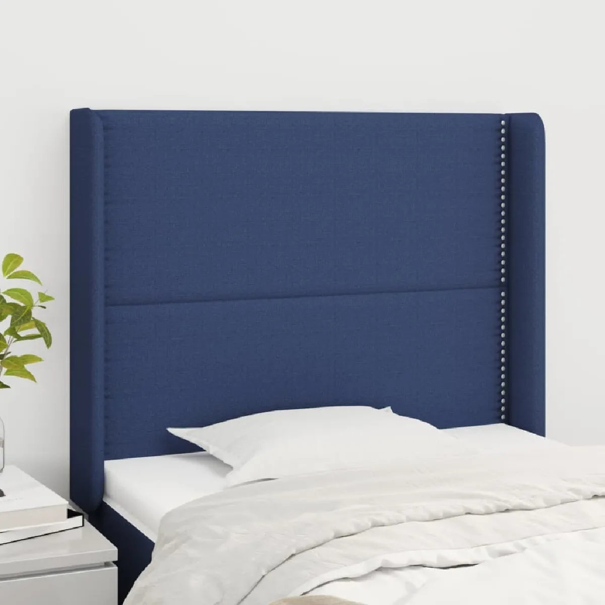 Maison Chic Tête de lit moderne avec oreilles pour chambre - Décoration de lit Bleu 83x16x118/128 cm Tissu -MN48021