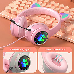 Acheter Universal Écouteurs de jeux câblés, oreilles de chat, oreilles de chat, écouteurs de PC, écouteurs roses et microphones anti-bruit, RGB, lumière colorée.