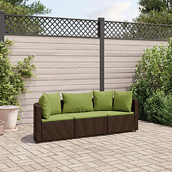 vidaXL Salon de jardin avec coussins 3 pcs marron résine tressée