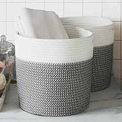 vidaXL Paniers de rangement 2 pcs gris et blanc Ø28x28 cm coton 