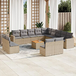 vidaXL Salon de jardin et coussins 14 pcs mélange beige résine tressée