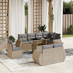 vidaXL Salon de jardin avec coussins 9 pcs beige résine tressée 