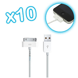 Visiodirect Lot de 10 cables USB de charge blanc pour iPhone 4 et 4S 