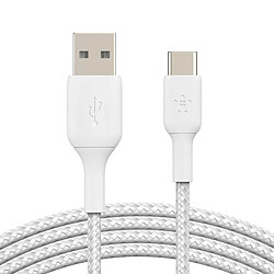 Câble USB vers USB-C MFi 18W Nylon Tressé 1m Charge et Synchro Belkin blanc