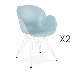 Mes Lot de 2 fauteuils design bleu piétement métal blanc - UMILA 