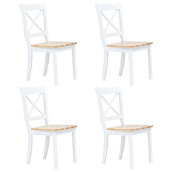 Maison Chic Lot de 4 Chaises à manger,Chaise pour cuisine blanc et bois clair bois hévéa massif -MN13796