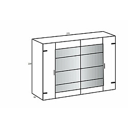 Inside 75 Armoire STOKE 2 portes coulissantes miroirs 2 portes battantes corps graphite rechampis chêne poutre