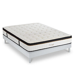 MAISON AUBERTIN Matelas Mémoire + Sommier Blanc 140x200 Ensemble matelas à Mémoire de forme et Sommier en kit blanc 140x200