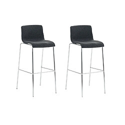 Decoshop26 Lot de 2 tabourets de bar avec repose-pieds dossier incurvé en tissu gris foncé et 4 pieds en métal chromé 10_0004194 