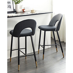 Beliani Tabouret de bar Set de 2 Velours Noir blanc FALTON