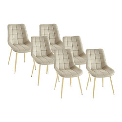 Vente-Unique Lot de 6 chaises matelassées en velours et métal doré - Beige - OLLUA