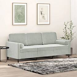 vidaXL Canapé 3 places avec oreillers gris clair 180 cm velours