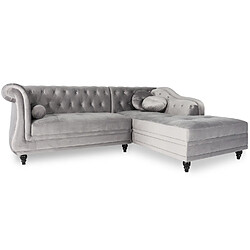 Canapé d'angle Droit Empire Velours Argent style Chesterfield