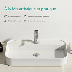 EMKE Vasque à Poser en céramique, Lavabo rectangulaire en céramique Arc, blanc brillant - 50 x 40 x 11 cm