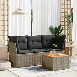 vidaXL Salon de jardin 4 pcs avec coussins gris résine tressée 