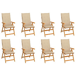 vidaXL Chaises inclinables de jardin et coussins lot de 8 Teck solide