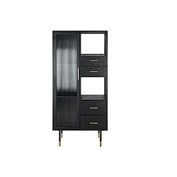 Pegane Armoire vitrine en bois MDF noir 4 tiroirs 1 porte et 2 étagères - Largeur 70 x Hauteur 145 x Profondeur 38 cm 