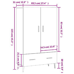 vidaXL Buffet haut chêne fumé 69,5x31x115 cm bois d'ingénierie pas cher