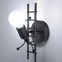 STOEX Applique Murale Interieur Petit Homme Fer, Lampe Murale Moderne Design Créative Escalade Humanoïde Lampe de Mur Art Déco Éclairage E27 pour Chambre D'enfants, Couloir, Restaurant, Escalier, Cuisine - Noir