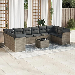 Maison Chic Salon de jardin 11 pcs avec coussins | Ensemble de Table et chaises | Mobilier d'Extérieur gris résine tressée -GKD39673