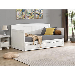 Vente-Unique Lit gigogne banquette 90 x 190 ou 180 x 190 cm - Avec sommier peigne et tiroirs - Pin et MDF - Blanc + Matelas - DINIVA